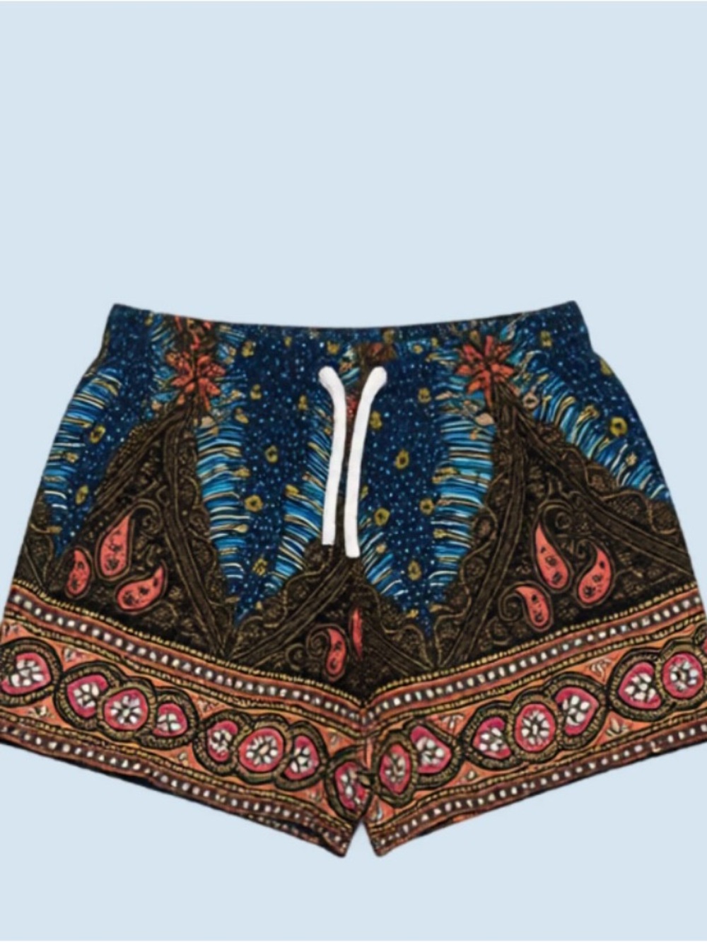 Lowrise Bohemian Printed Drawstring Women's Shorts - Blue Multi